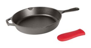 Lodge Cast Iron Skillet with Red Silicone Hot Handle Holder